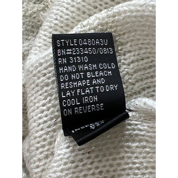 AGB Sweater Size Large Round Neck Long Sleeve Sequin Knit Metallic Ivory Silver - Picture 5 of 6